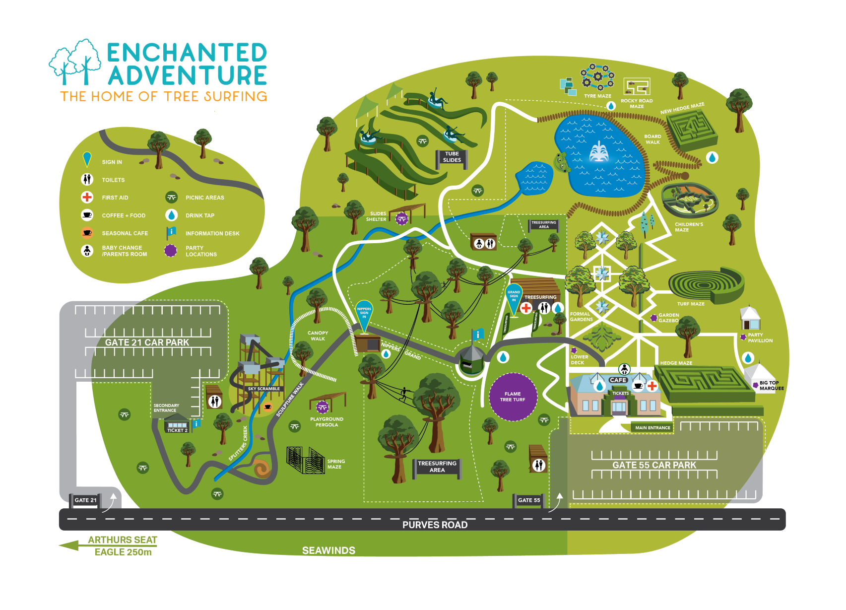 Illustrative map of the Enchanted Adventure and its activities